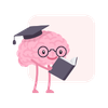 Petit cerveau en illustration qui étudie les statistiques de sa stratégie de communication social media